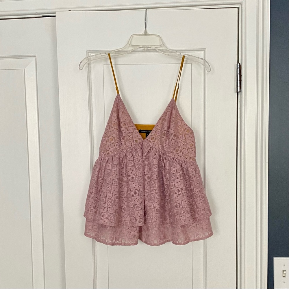 Marissa Webb dusty pink tiered lace top, size S